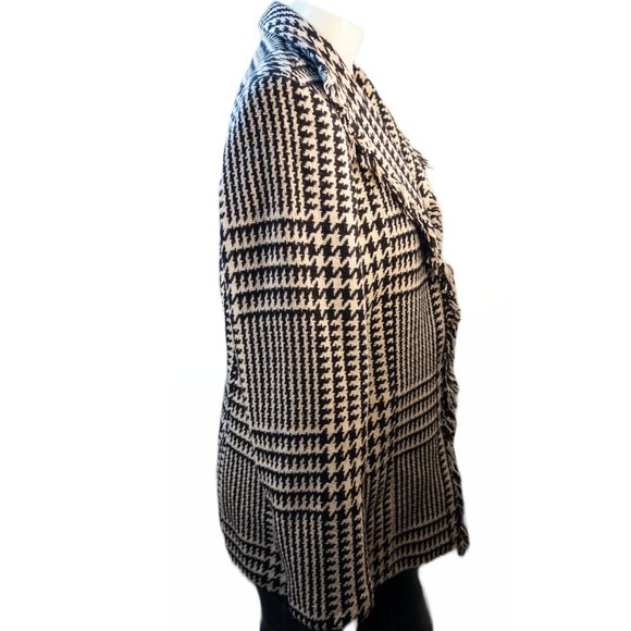 Harve Benard Womens Size Large Coat Black White Houndstooth Wool Blend Fringe - Picture 5 of 10